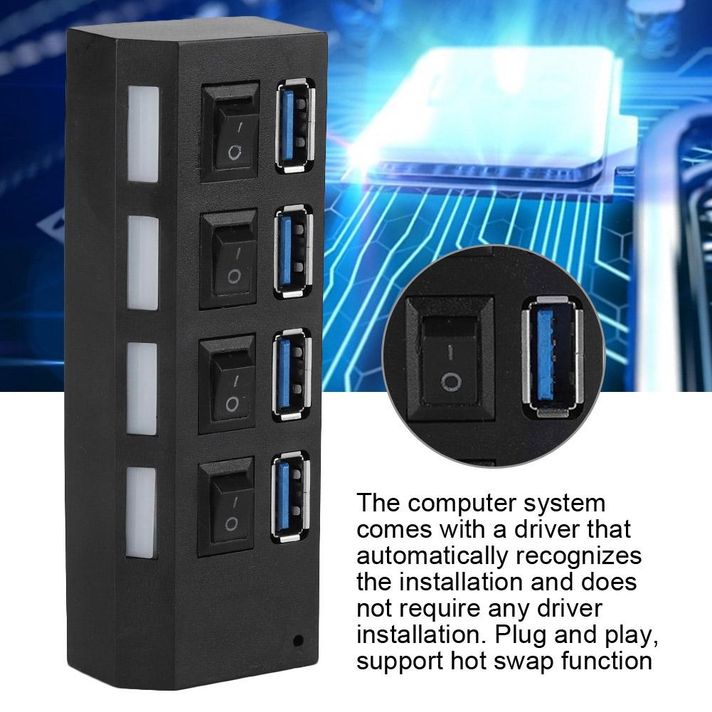 High Speed USB3.0 Splitter 4 Port USB Hub Switch Expansion Port with Power Supply