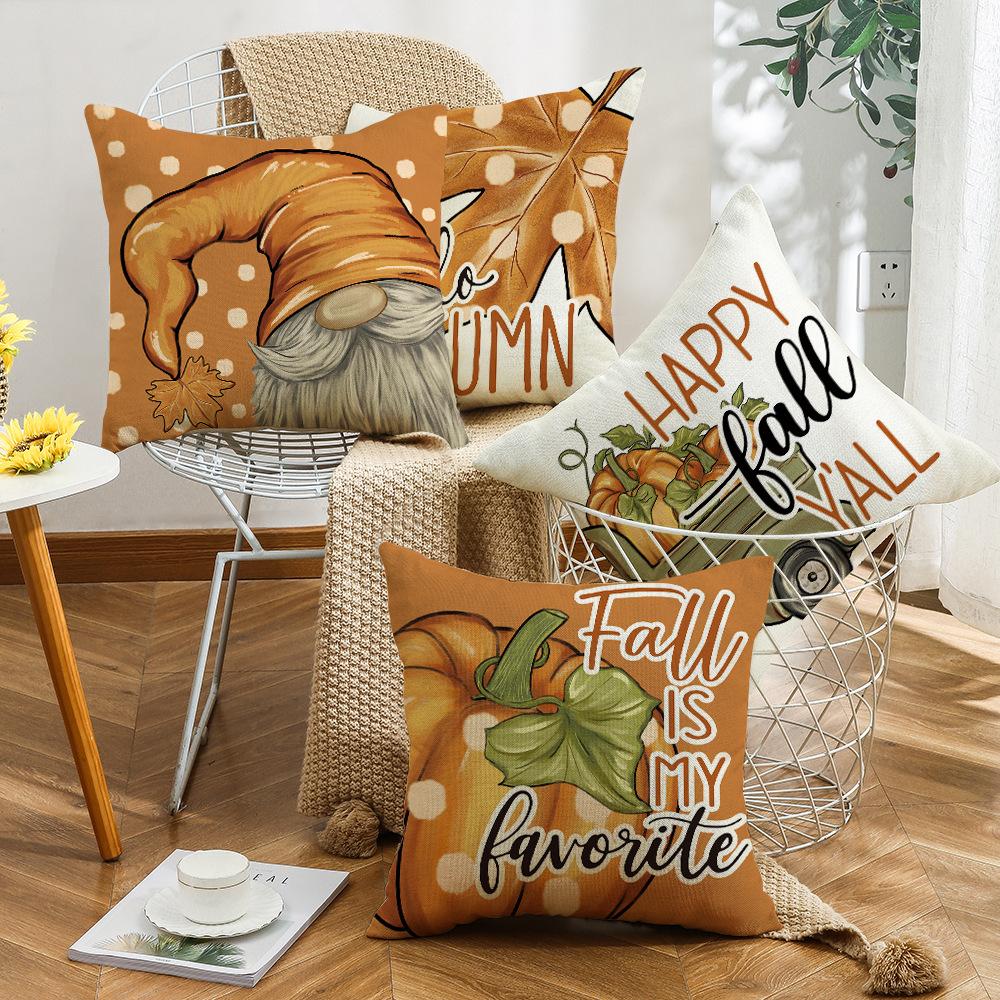 New Cartoon Autumn Maple Leaf Gnome Pillow Cover Hand-painted Farm Car Sofa Pillow Cover