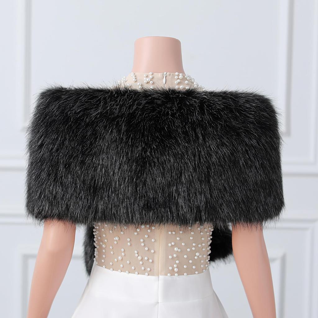 Muzhilun Faux Fur Warm Black Elegant Fur Gorgeous Stole for and Fur Perfect for Formal New and Parties with White Shawl, Eco-Fur, Fur, Thick, Large,