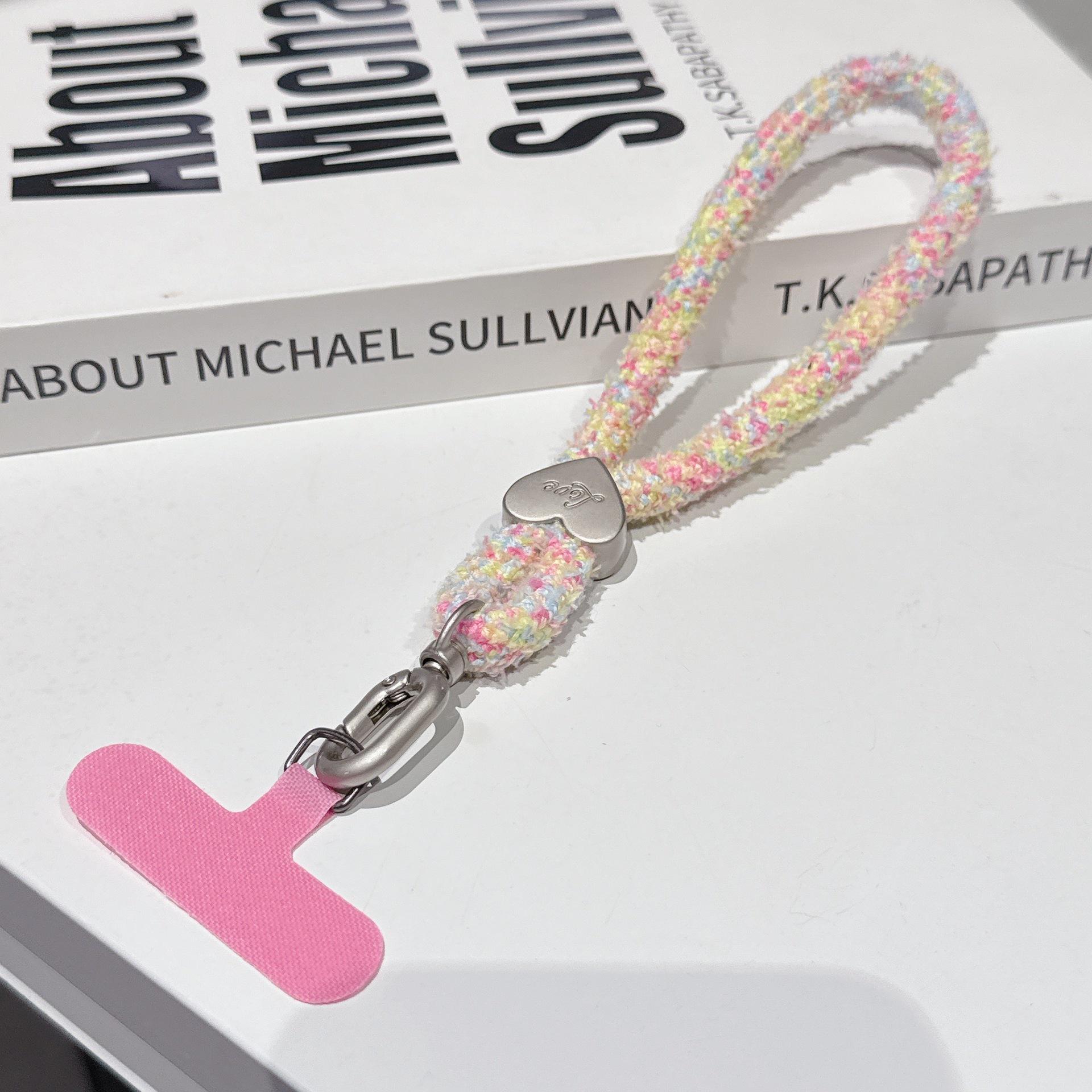 Dopamine-Colored Plush Phone & Camera Keychain with Anti-Lost Heart Wrist Strap & Bag Lanyard