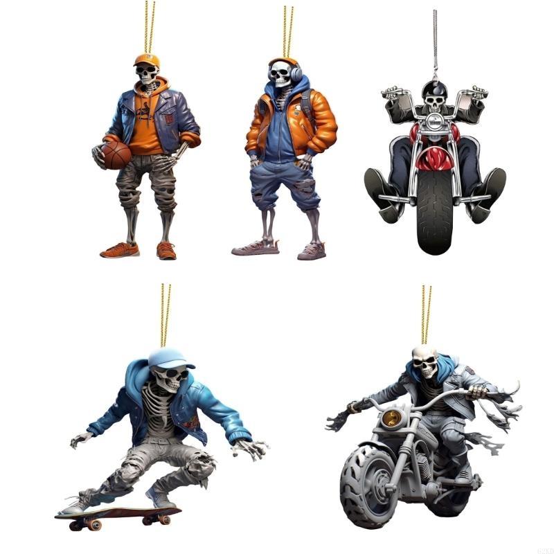 62KD Cool Skeleton Figurines Halloween Skul Pendant Car Ornament Cool Skul Statue