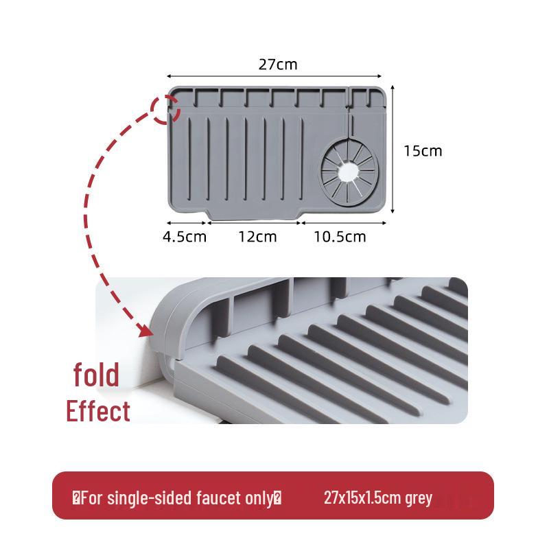 Silikonová odkapávací podložka pod baterii s bočním otvorem – Ochrana proti stříkající vodě do dřezu a podložka proti hromadění vody se spádovým odvodem.