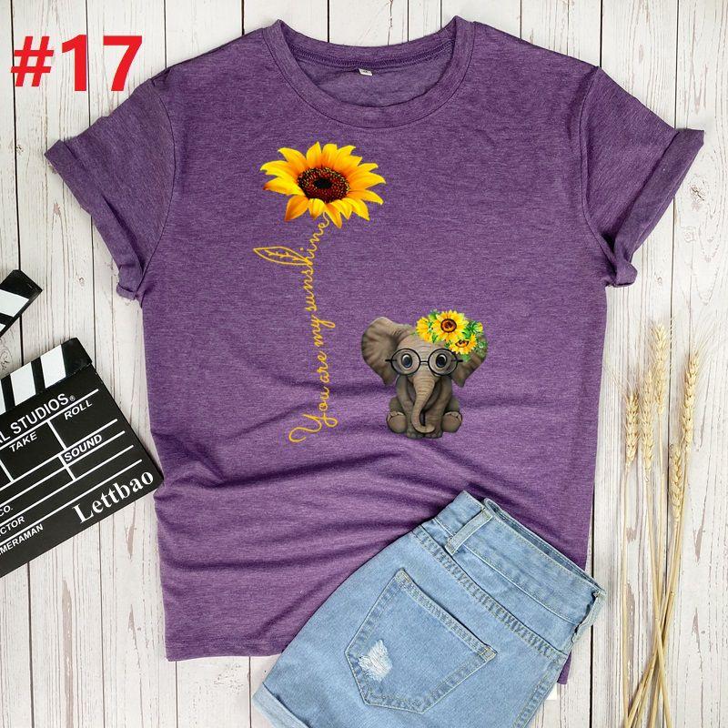 Satn aln Hippie Sunflower Elephant Printed T -Shirt Ladies Harajuku ...