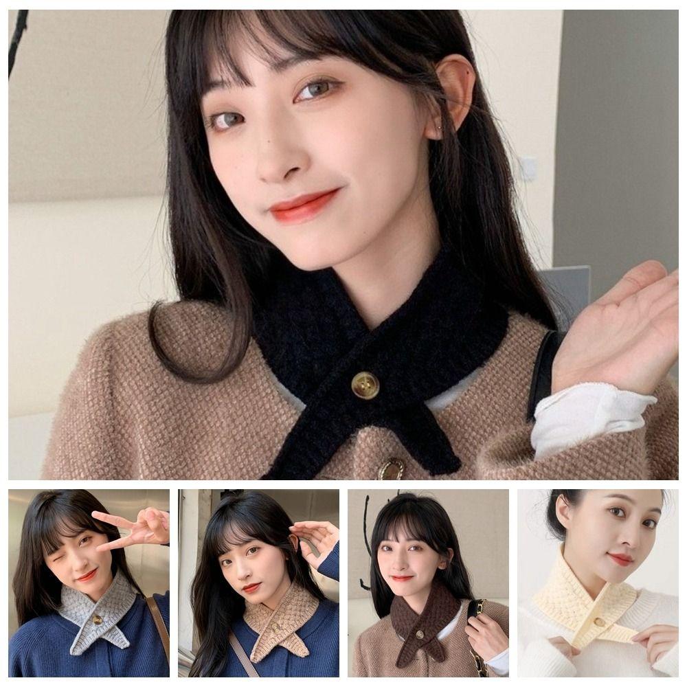 Windproof Cross Neck Warmer Thickened Women Winter Neckerchief Fashion Wool Knitted Scarf Outdoor