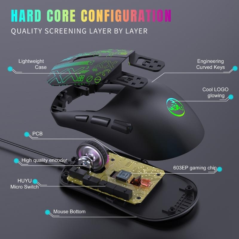 6 Button RGBs Illuminates Corded Mouse 3600DPI Precisions Tracking For Gaming Office Use With AntiSlip Scroll Wheel
