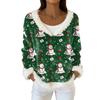 Women's Fashion Plush V Neck Pullover Top Long Sleeve Tee Christmas Printed Sweatshirt