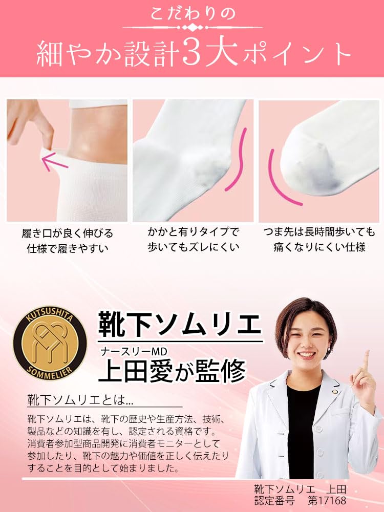 Nursery Compression High Socks for Size White of 9000001A Nurses, Medical, Office, Women, 23-25, (Set 5),