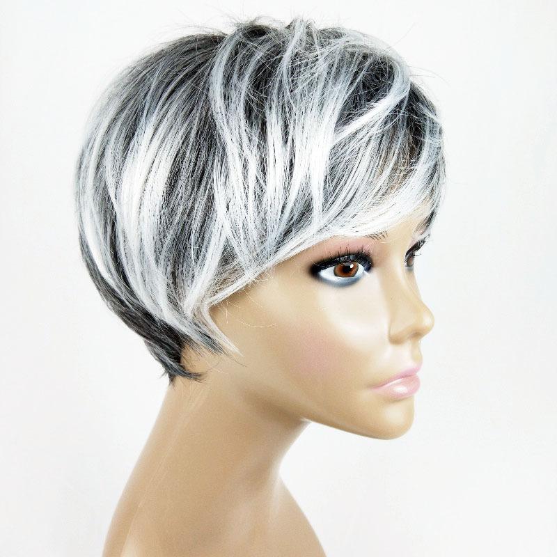 Wigs for Women Synthetic Short Curly Wig with Bangs Black Silver Gray Wigs Daily User High Temperature Fiber Heat Resistant Hair