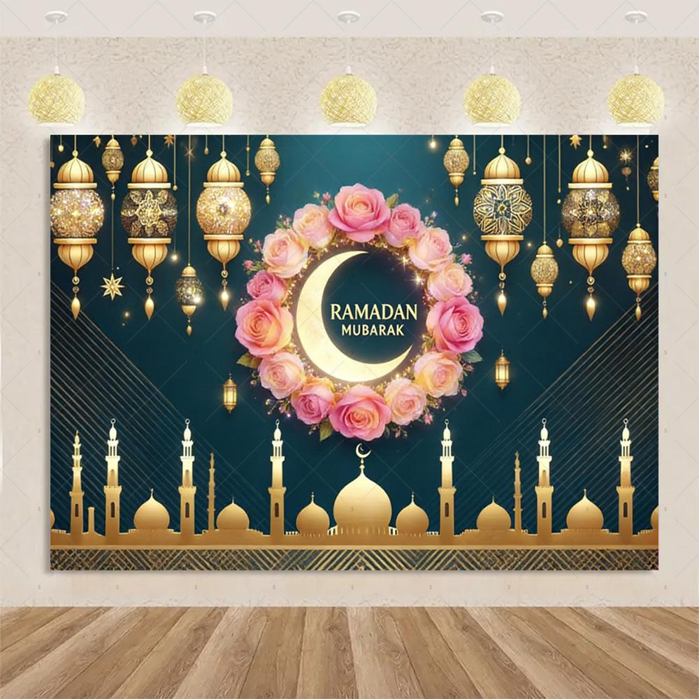 Eid-Thema Hintergrund, Goldene Dekorationen für Ramadan Mubarak Feiertage, Haushaltswaren, Kareem Muslimisches Islamisches Geschenk, Fotostudio Zubehör