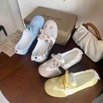 Französische Balletttrainingsschuhe Damen flach 2024 Sommer neu zum Schnüren atmungsaktiv Ein-Pedal weiße Schuhe Mode Einzelschuhe