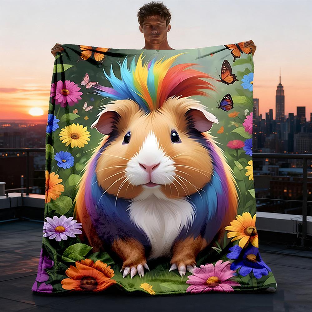1pc Guinea Pig Outdoor Flannel Blanket , Machine Washable Perfect Gift for Birthday , Holiday Travel Accessory , Durable Material