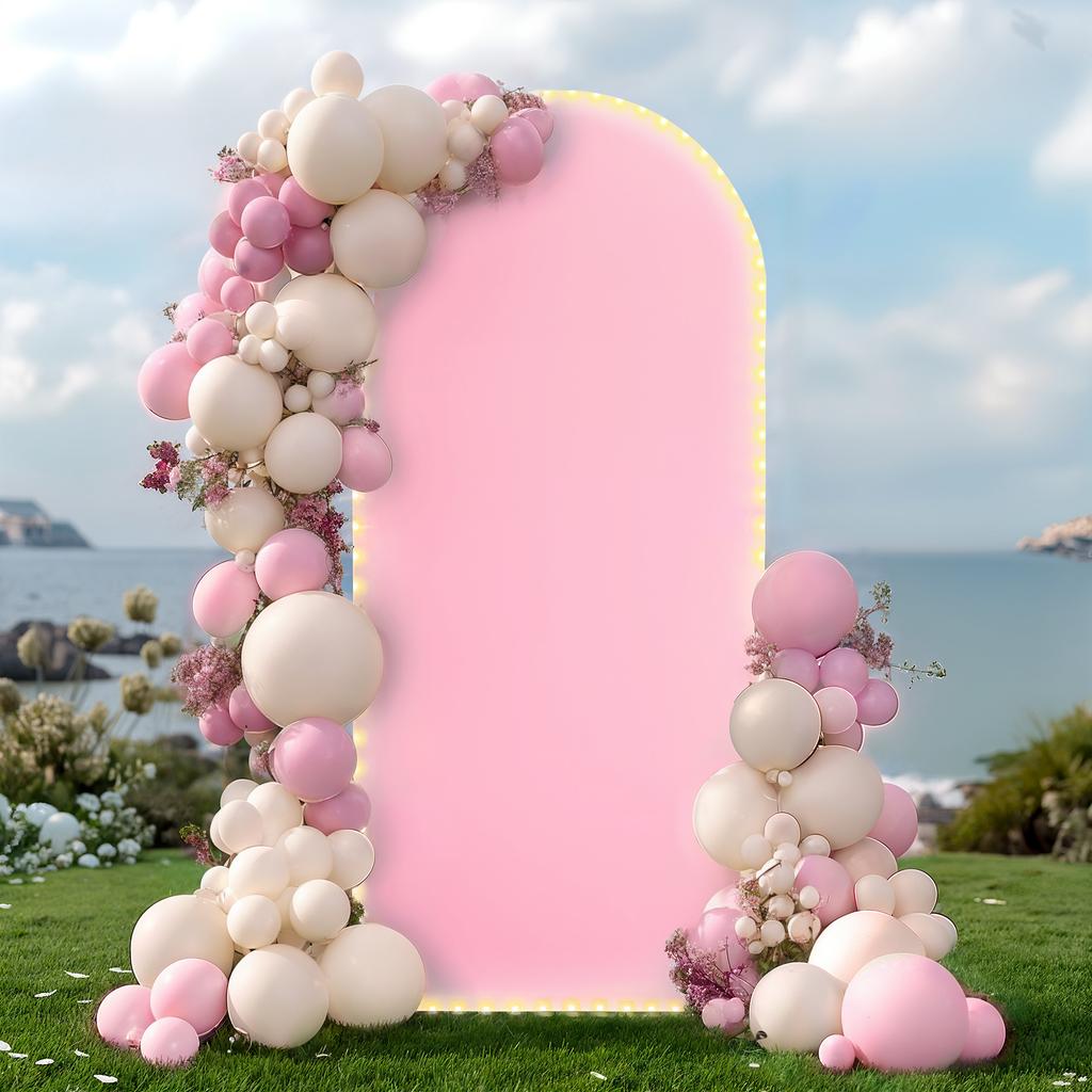 Wedding Arch Cover Pink Spandex with Lights U Top Backdrop Stand for Photographic Background Birthday Party Decoration