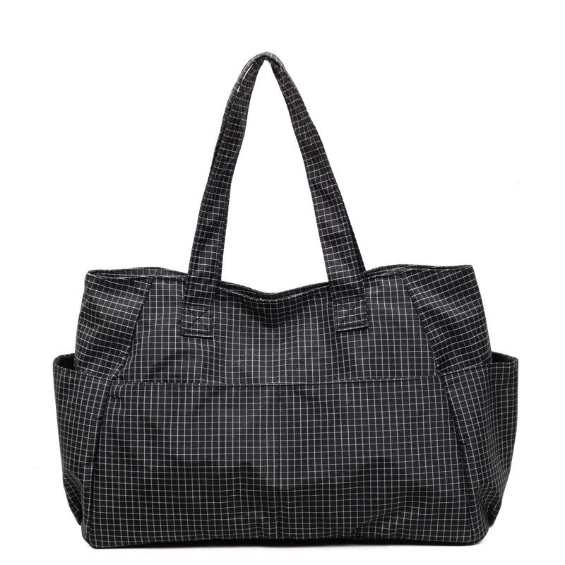 Schultertasche mit großer Kapazität Damen Vintage Karomuster Nylontasche Tragetasche Pendler Tragbar Unterarmtasche