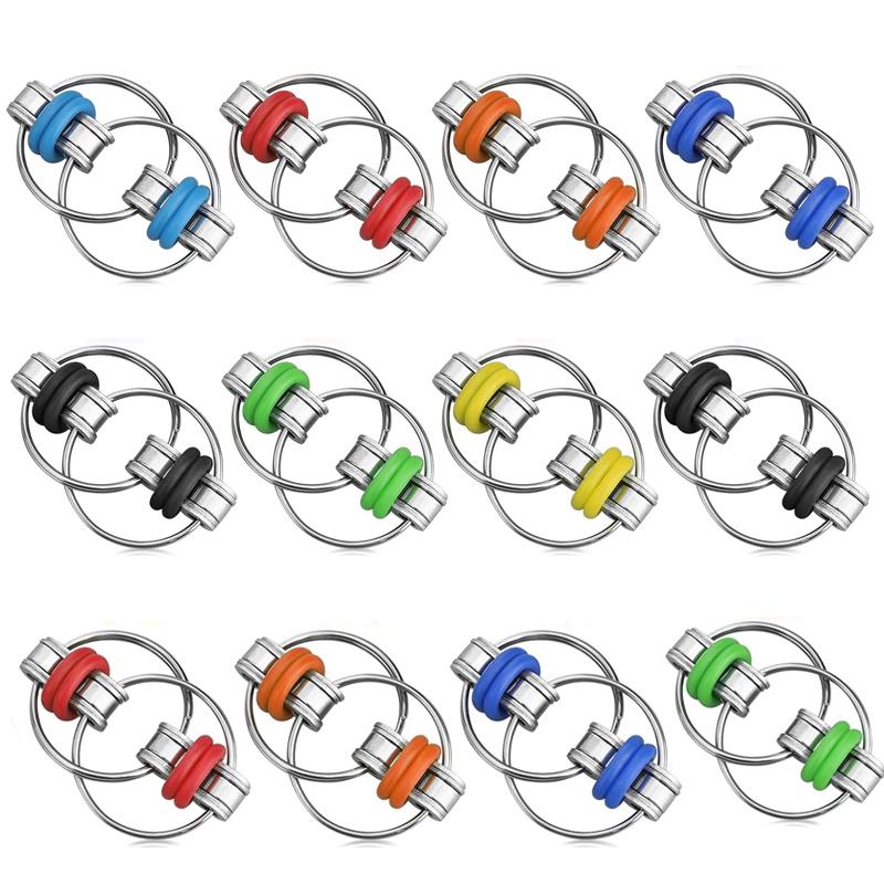 2-10pcs Stress Relief Chain Bicycle Chain Anti-Stress Keychain Hand-Spun Finger Fidget Flip Anxiety Relief Toy