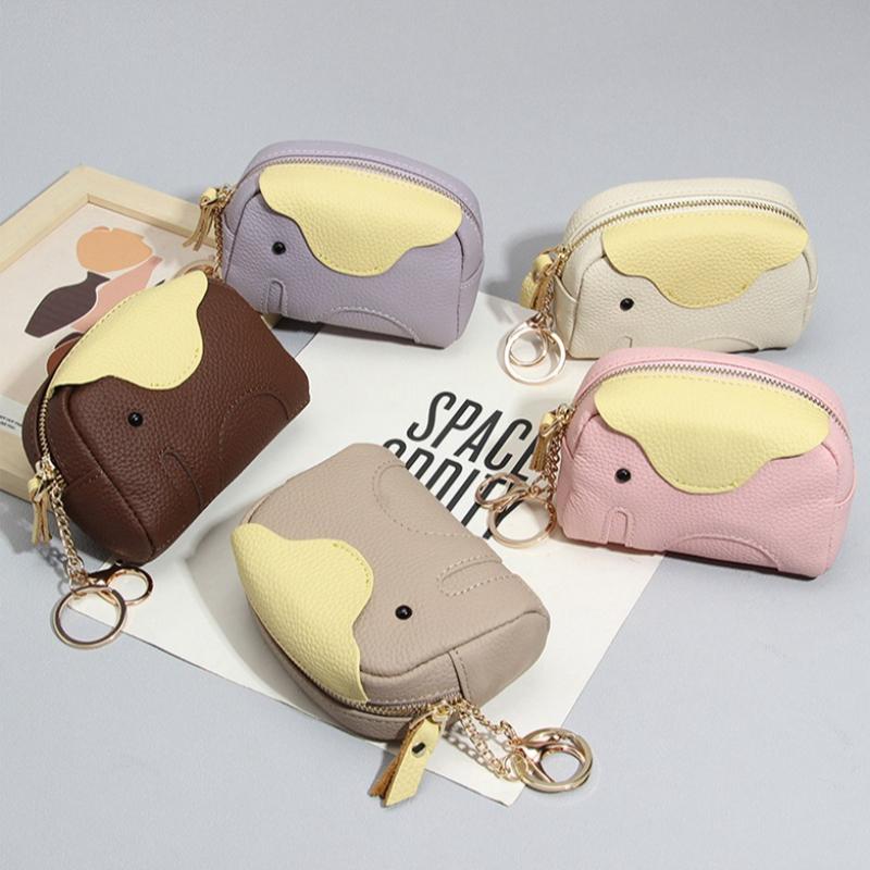 Ultra-Compact Mini Genuine Leather Elephant Coin Purse, 3D Animal Zipper Change Wallet, Women Cute Elephant-shaped Small Wallet