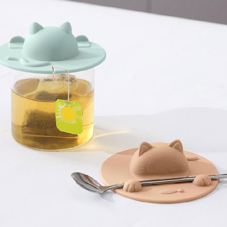 Pack of 6 Cute Cats Ear Cup Lid Cover Tea Bag Holder Silicone Mugs Toppers Teabag Squeezer for Coffee Milk Beverage Cups