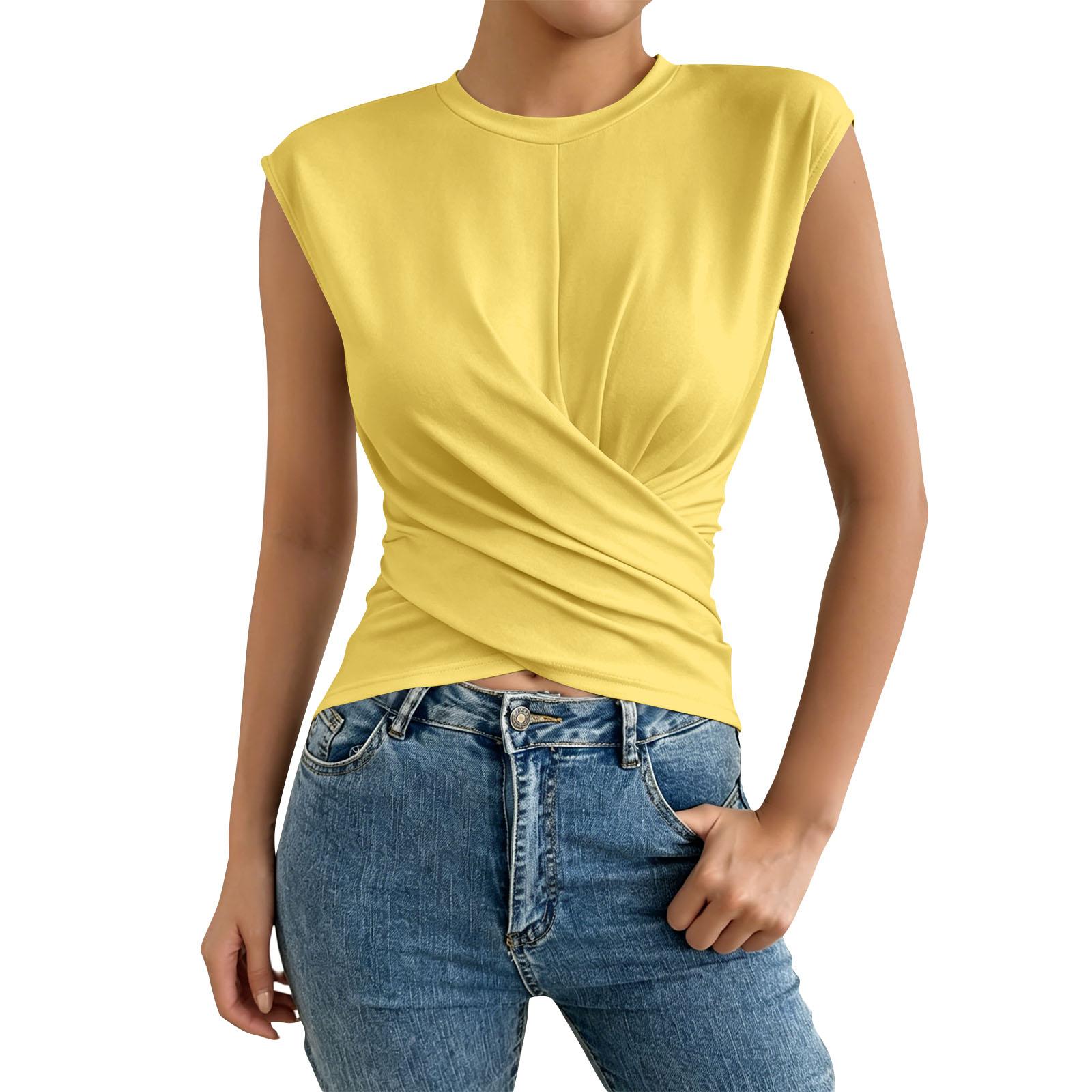 

Women s Stylish & Slimming Versatile Cropped Top With Cross-Lace Hem XS жовтий