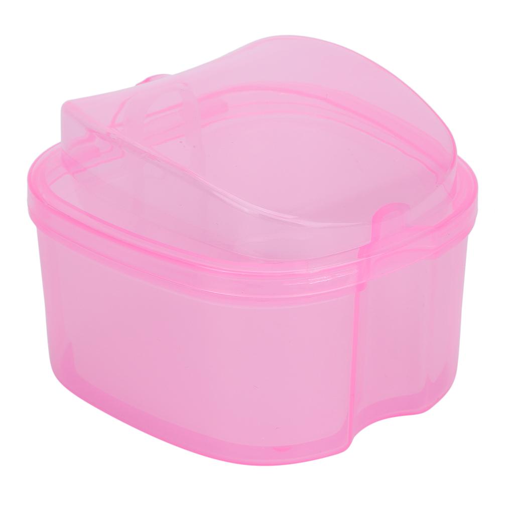 Denture Bath Case Box Soak Container Colored False Teeth Storage Box with Strainer BasketPink