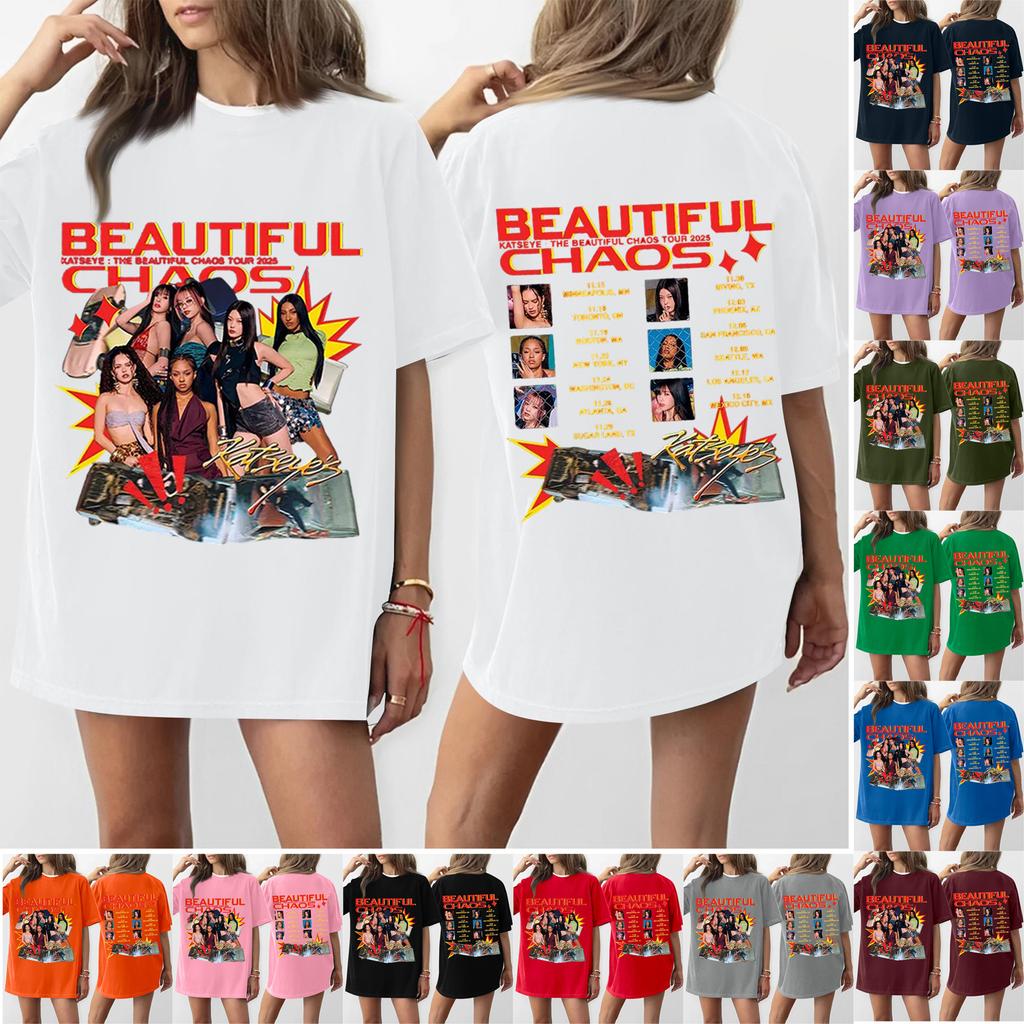 Women's Casual Fashion Round Neck Printed Short Sleeve T-Shirt Top