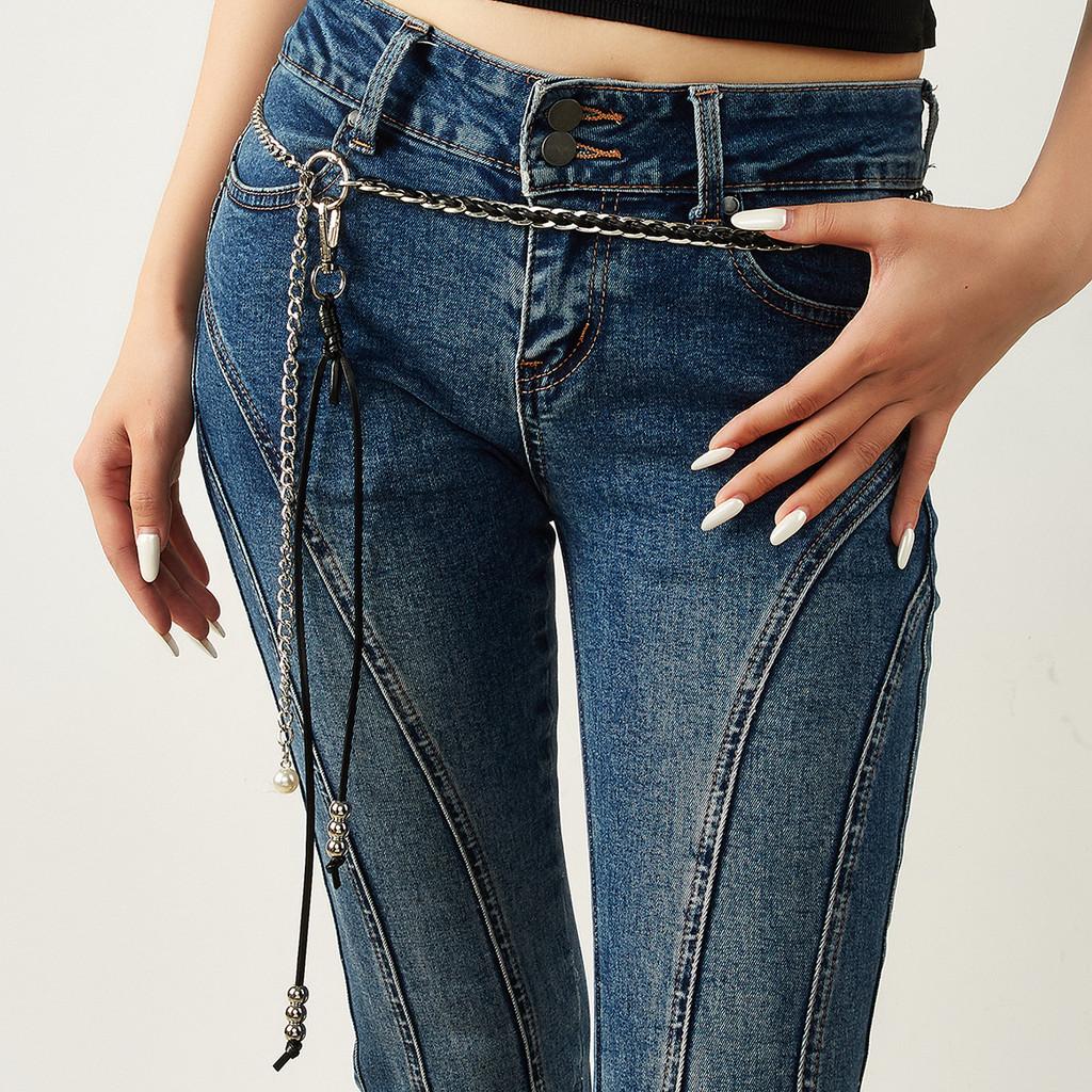 Metallic Chain Waist Chain With Handcrafted Beaded Design For Trendy Fashion Enthusiasts