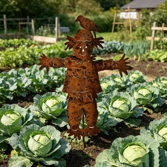 Metal Scarecrow Garden Stake, 27.36 Inches Rusty Scarecrow Yard Art Stake, Farmhouse Yard Sign with Stake, Rustic Outdoor Decoration for Lawn