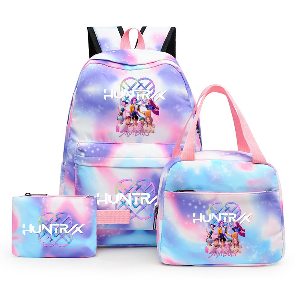 3Pcs/set Cute Cartoon Kpop Printed Backpack with Pengcil Case Lunch Bag for Teenager Girl Boy Bookbag Large Capacity Travel Bag Kid Gift Rucksak
