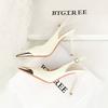 Fashion Super High Heels Women's Metal Pointed Back Hollow Thin Heel Women's Shoes Hollowed Out Back Strap Single Shoe