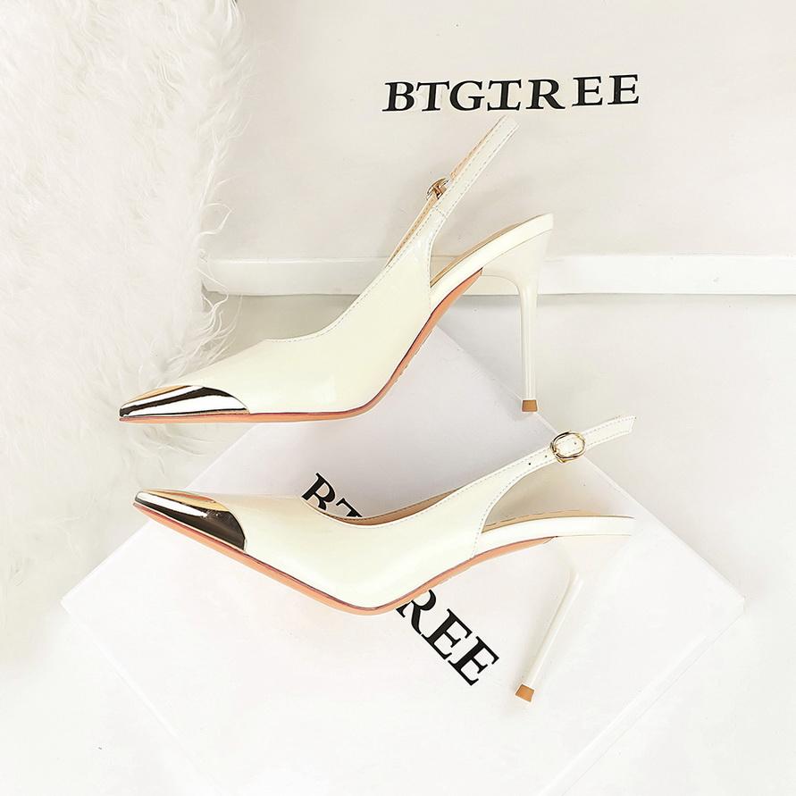 Fashion Super High Heels Women's Metal Pointed Back Hollow Thin Heel Women's Shoes Hollowed Out Back Strap Single Shoe