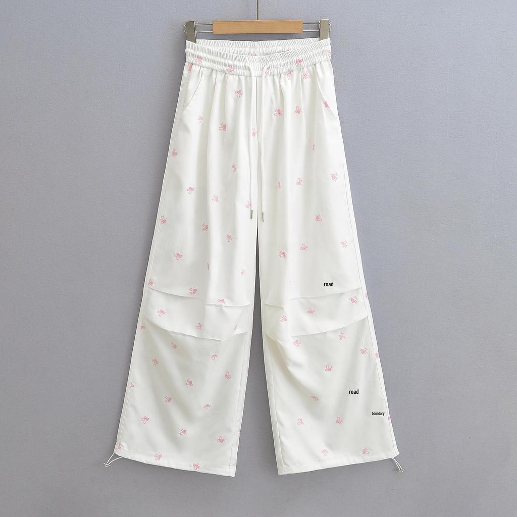 2024 Women's Hot Ins American Butterfly Embroidery Drawstring Parachute Pants