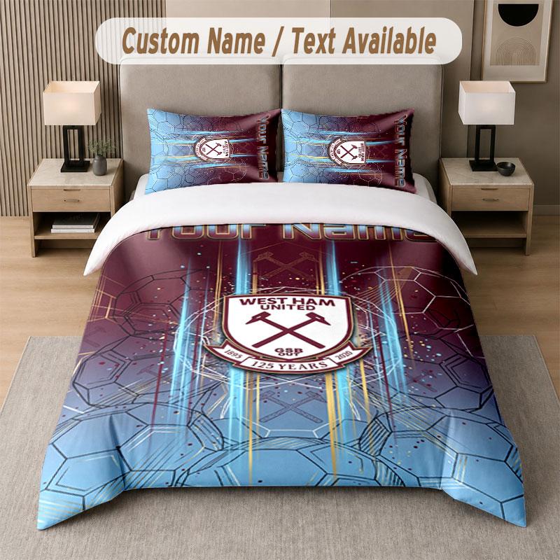 Vlastní povlečení West Ham United FC Vzor, Potisk Jména Textu 1 Povlak na přikrývku plus 2 Povlaky na polštář Domácí textil