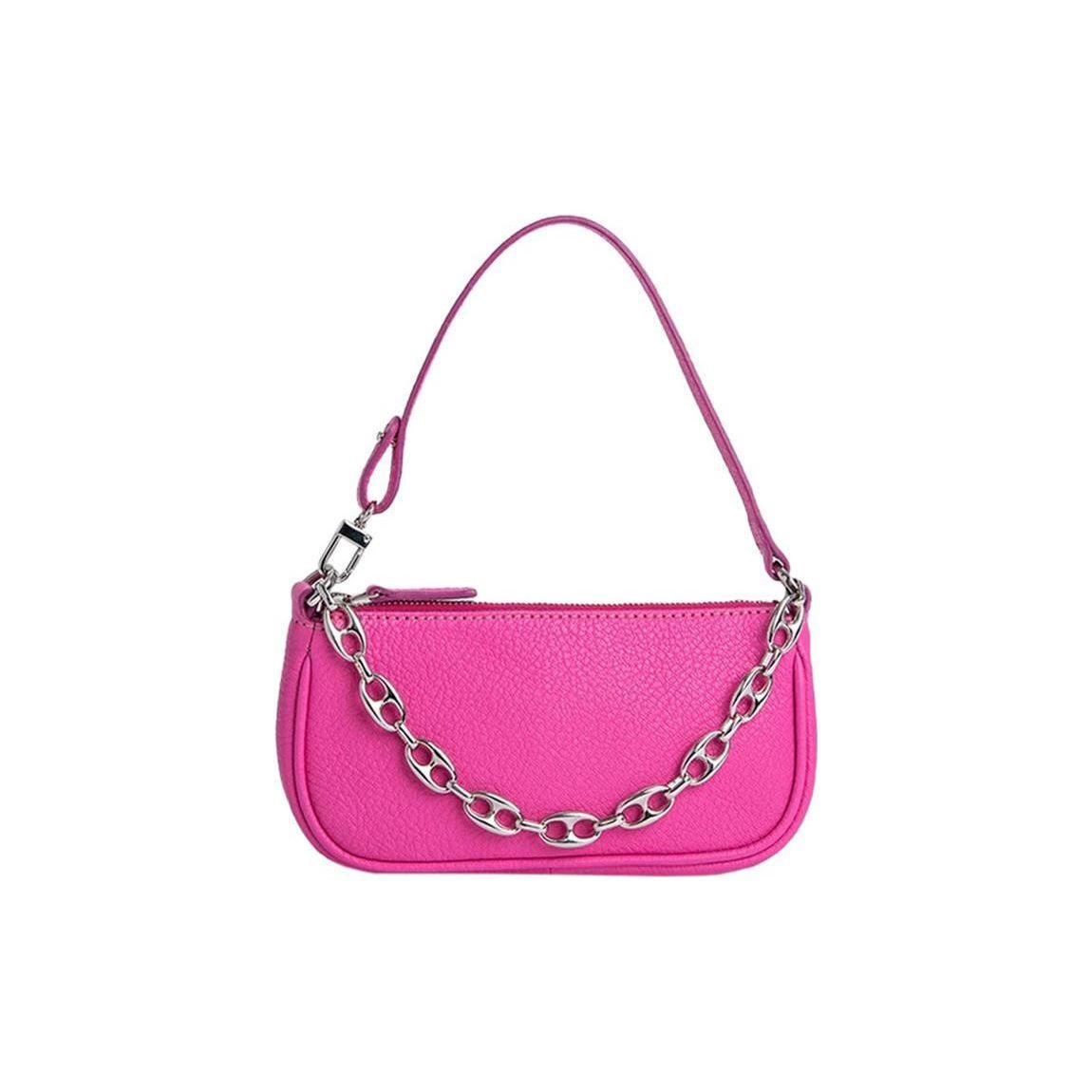 By Far Mini Rachel Pebble Pattern Chain Decor Mahjong Bag Lambskin Leather Shoulder Tote Mini Women bags Rose-Pink 20PFMIRAHTPGRLSMA Basic Set (Bag+Dust Bag)