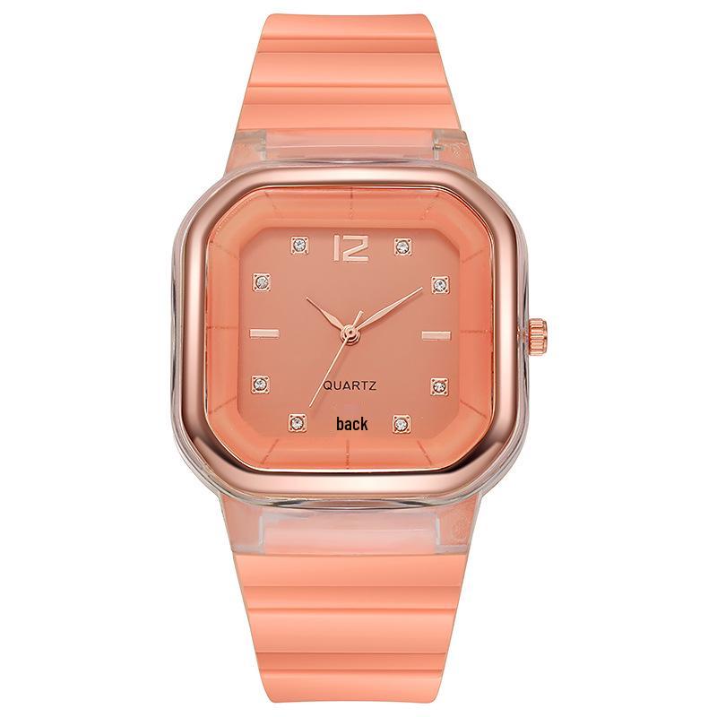 Spring/Summer Women's Square Silicone Watch - Fashionable Student Style with Diamond Accents