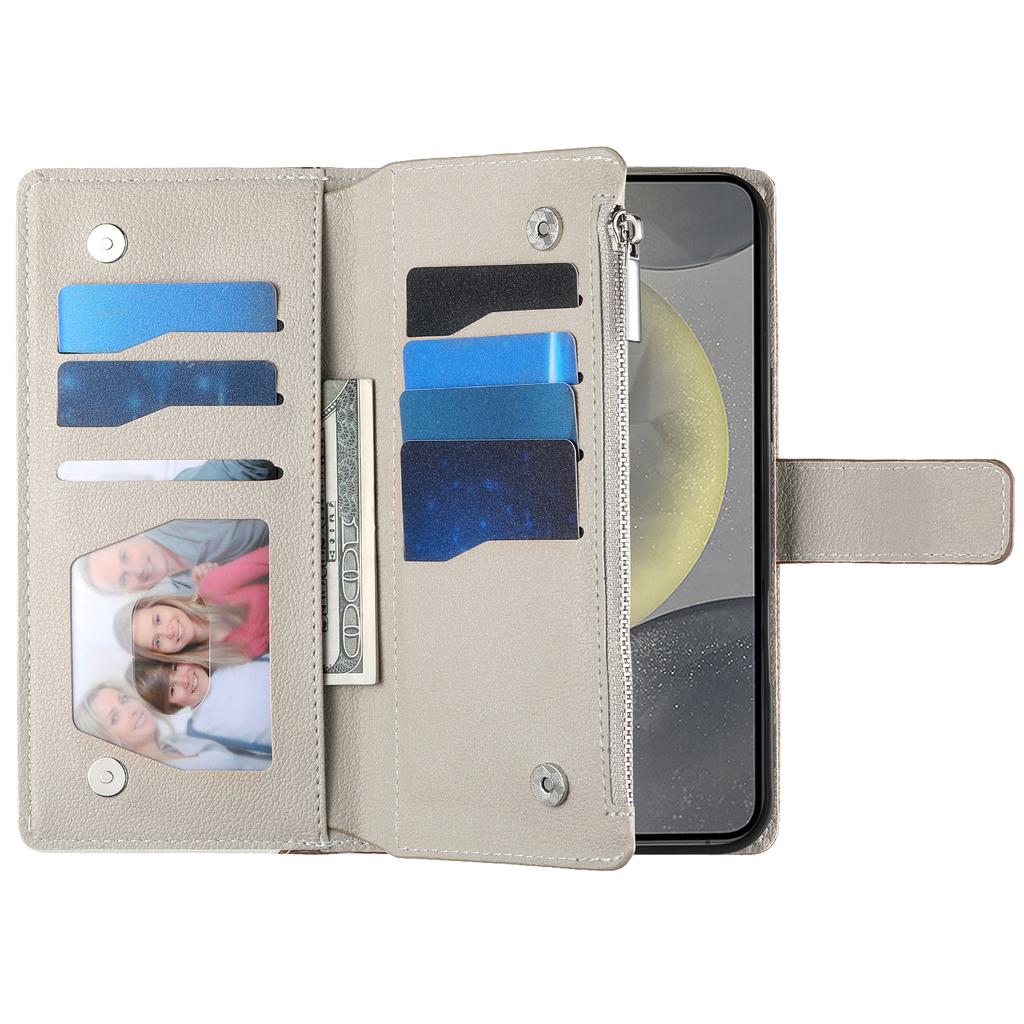 For Samsung Galaxy S25+/S24+ Case Zipper Wallet Color Splicing Leather Flip Phone Cover with Straps