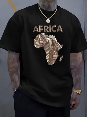 Herren Tribal Afrika Karten Grafik T-Shirt Afrikanisches Erbe Print Tee Geschenk Oberteil