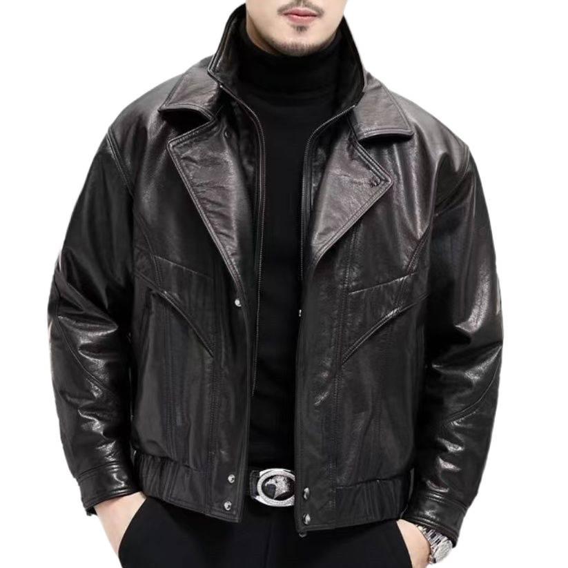 Men's Slim Fit Plus Velvet Leather Jacket - Autumn/Winter Motorcycle Style with Stand Collar, Korean Trend Casual Wear.