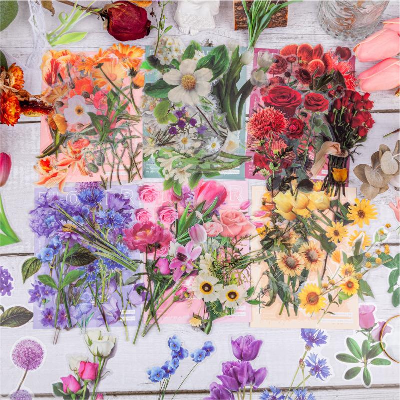15 pcs Plant and flower PET sticker package Butterfly material sticker hand-decorated hand ledger sticker Junk Journal Supplies