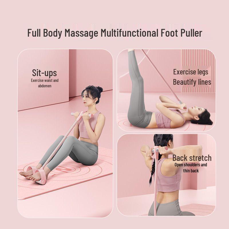 6-Tube Foot Pedal Resistance Band - Sit-Up Assist & Stretch Fitness Equipment for Shoulder & Back