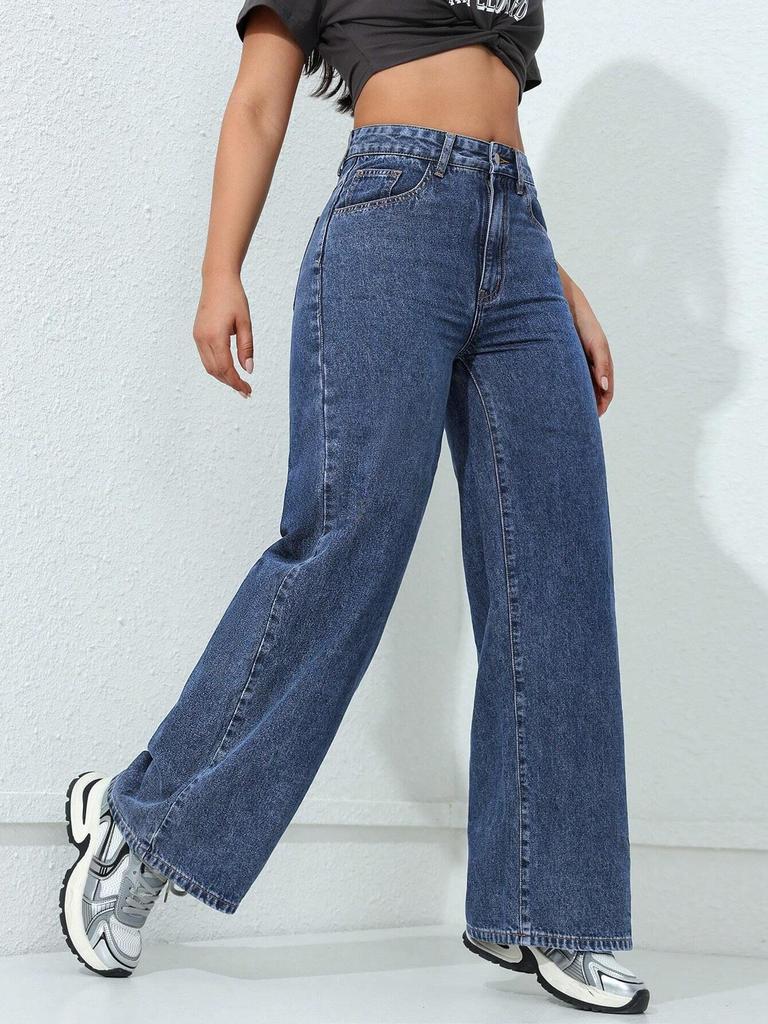 Women's 2025 Spring Straight-Leg Wide Jeans - Loose, Slimming, Floor-Length Wash