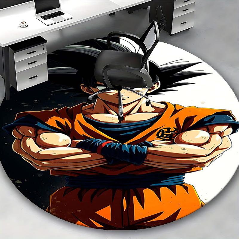 1pc Dragon Ball Z Goku Round Carpet - Anime Cartoon Design Chair Mat, Non-Slip Rug for Office, Home Decor, Living Room