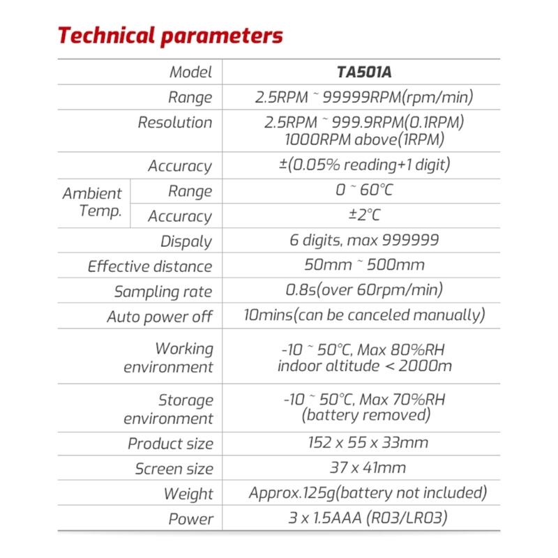 Digital Tachometer 2.5-99999RPM Non-contact LasersRotation Speed Meter Memory Function for Car Motor Fan Washing Machine
