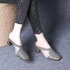 2025 summer French metal pointed middle heel half slippers women wear new commuter bag head sandals thick heel high heels