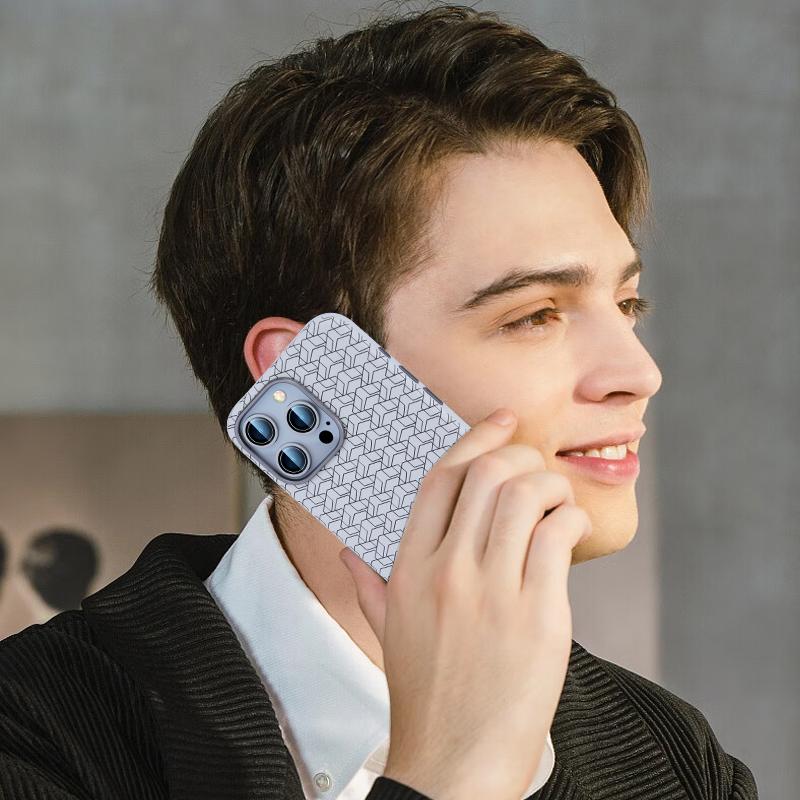 For iPhone 16 Pro Case Compatible with MagSafe Anti-Drop PU+TPU Phone Cover Geometric Pattern