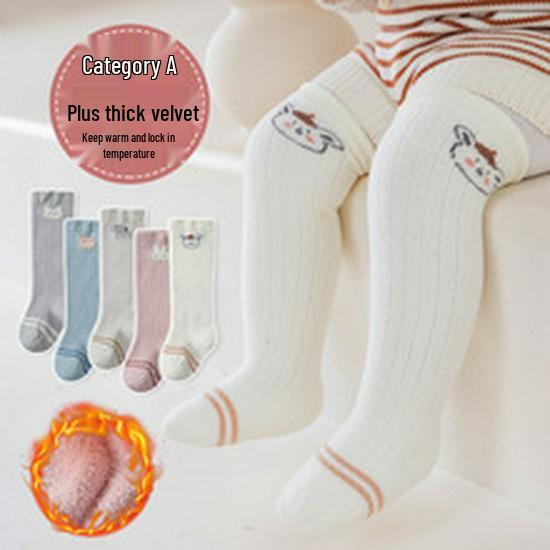Combed Cotton Seamless Mid-Calf Socks with Fleece and Terry Cloth for Infants & Toddlers