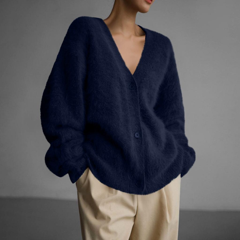 Cárdigans Shaggy Oversize para Mujer Moda Otoño Cárdigans de Punto de Manga Larga con Botones de Frente Abierto
