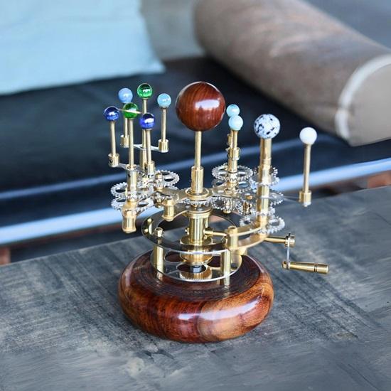 25.4 Cm Luxury Decor Piece for Book Shelves Brass and Steel Orrery A Functional Model of the Solar System with Multi Celestial Bodies
