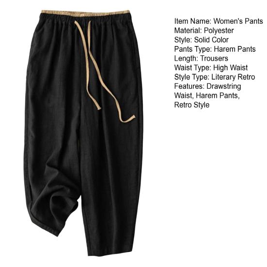 Dame Haremsbukser Snøring i midjen Vide ben Casual Bukser Enkelfargede Ankellange Bukser for Trening Hverdagsbruk