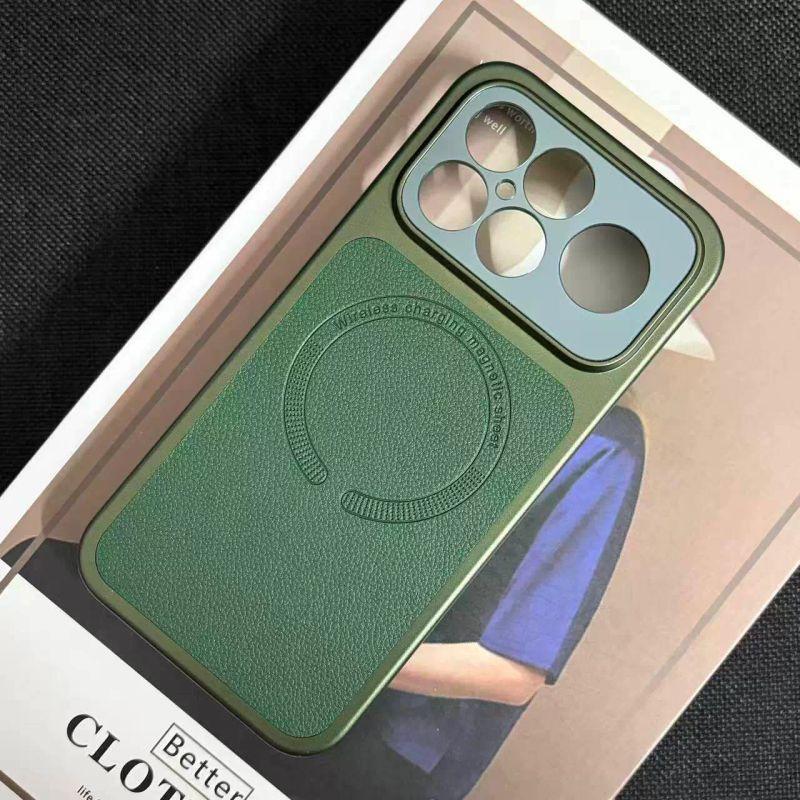 Magnetic Case For Xiaomi POCO F8 Ultra Case Matte PU Leather Pattern Electroplated PC Hard Cover Lightweight Dustproof Bumper