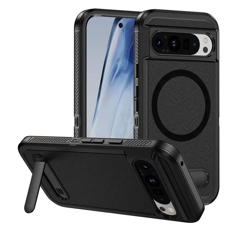 

Shockproof Heavy Duty Armor PC+TPU Case For Google Pixel 10 9 ProXL 8 A Pro For Magsafe Charge Invisible Kickstand Protect Cover For Pixel 8