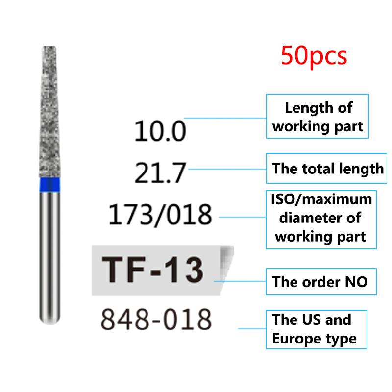 50Pcs Dental Diamond Burs Drill FG 1 6Mm For High Speed Handpiece Denspay Polishing Whitening Lab Material