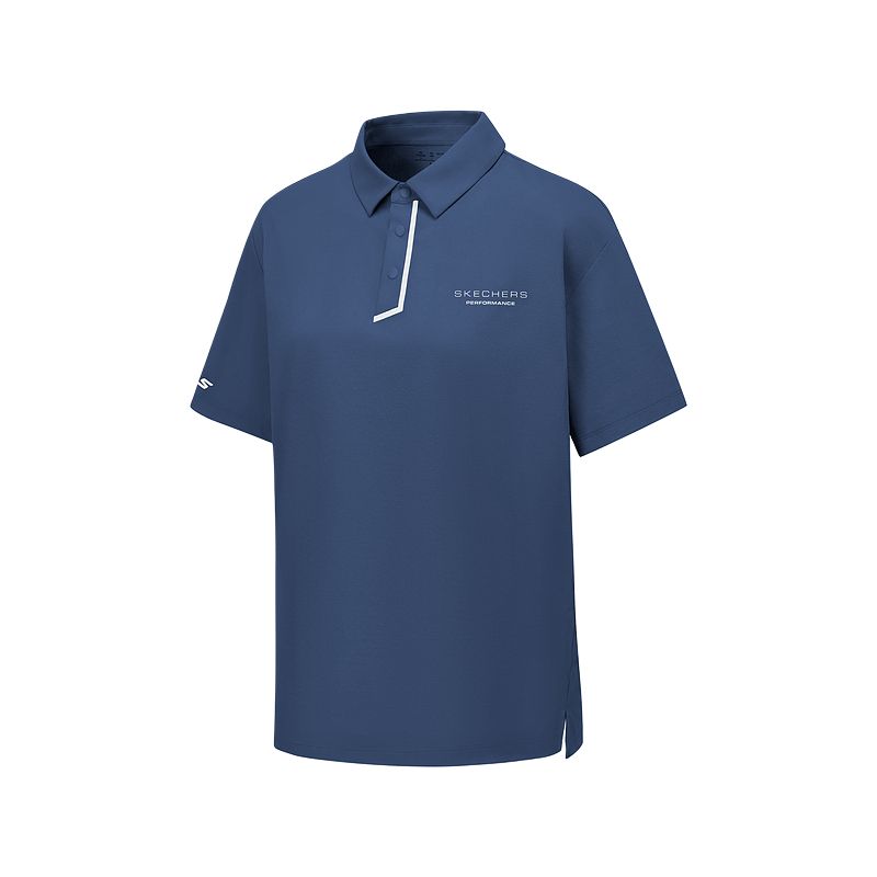 Skechers Godri Performance Series Logo Moisture-Wicking Comfortable Quick-Dry Breathable Sports Polo Shirt Men tops Deep-Sea-Blue P225M081-0079 M
